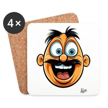 Drôle de dessin animé gars avec moustache - Dessous de verre (lot de 4) - blanc - Devant