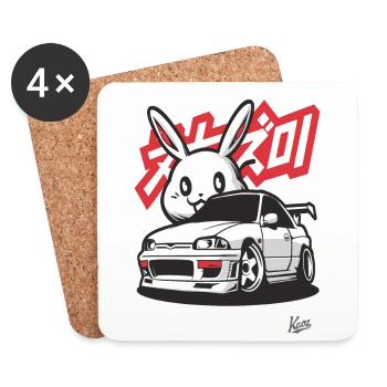 Chibi Japanese JDM Street Racer : Voiture et lapin - Dessous de verre (lot de 4) - blanc - Devant