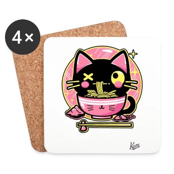 Super Funny Cute Crazy Ramen Cat - Coasters (set of 4) - white - Front
