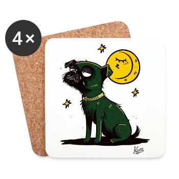 Schnauzer fatigué : Chien avec une lune et des étoiles - Dessous de verre (lot de 4) - blanc - Devant