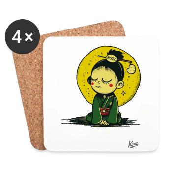 Sleepy and tired little cartoon girl - Coasters (set of 4) - white - Front