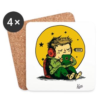 Sleep Tired Gamer Boy avec tablette et oreiller - Dessous de verre (lot de 4) - blanc - Devant