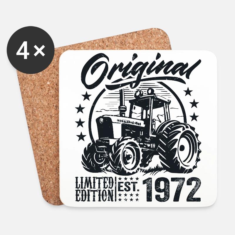 Original 1972 Geburtstag 1972 Farmer Traktor - Untersetzer (4er-Set) - Weiß