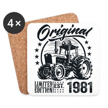 Original 1981 Anniversaire 1981 Fermier Tracteur - Dessous de verre (lot de 4) - blanc - Devant