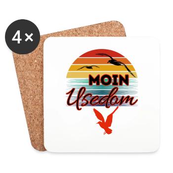 Moin Usedom mit Möwe im Retro Style-Insel Usedom - Untersetzer (4er-Set) - Weiß - Vorne