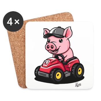 Tireless Little Cheerful Tractor Pig - Coasters (set of 4) - white - Front