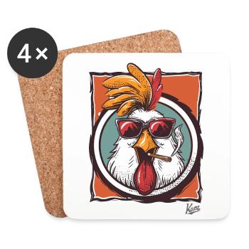 Coq anti-héros cool : poulet avec lunettes de soleil - Dessous de verre (lot de 4) - blanc - Devant