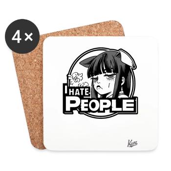 Annoyed cartoon girl: "I hate people" - Coasters (set of 4) - white - Front