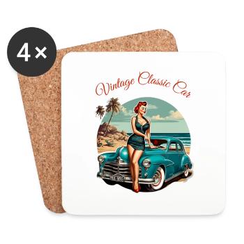 Vintage Classic Car-Retro Pin Up Girl - Untersetzer (4er-Set) - Weiß - Vorne