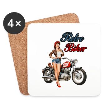 Rétro Biker Vintage Moto Pin Up Girl - Dessous de verre (lot de 4) - blanc - Devant