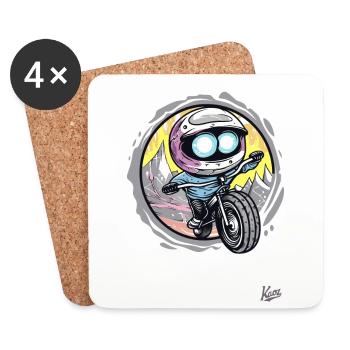 Little Chibi : Motard drôle - Dessous de verre (lot de 4) - blanc - Devant