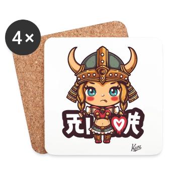 mignon chibi barbare viking fille - Dessous de verre (lot de 4) - blanc - Devant