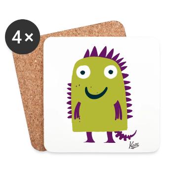 Petit monstre câlin vert et violet - Dessous de verre (lot de 4) - blanc - Devant