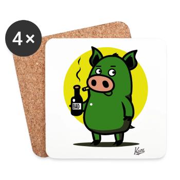 Boire et fumer Grunt : le méchant Piggy Boy - Dessous de verre (lot de 4) - blanc - Devant