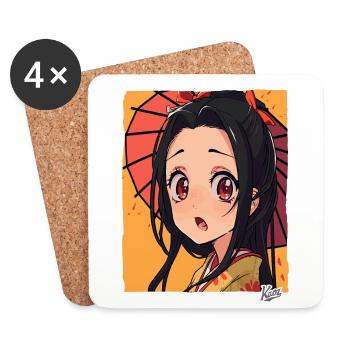Cartoon girl in kimono with umbrella - Coasters (set of 4) - white - Front
