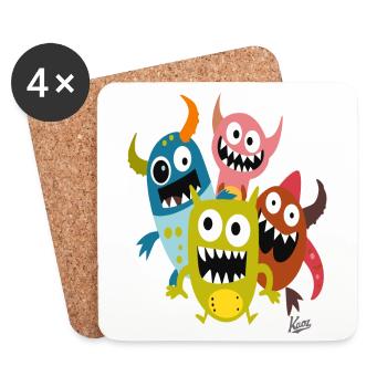 Un groupe d’amis monstres amusants - Dessous de verre (lot de 4) - blanc - Devant