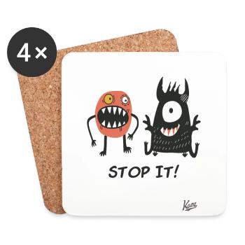 Arrête! Petits monstres stupides drôles - Dessous de verre (lot de 4) - blanc - Devant
