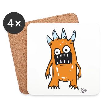 Orangenes lustig dummes Monster - Untersetzer (4er-Set) - Weiß - Vorne