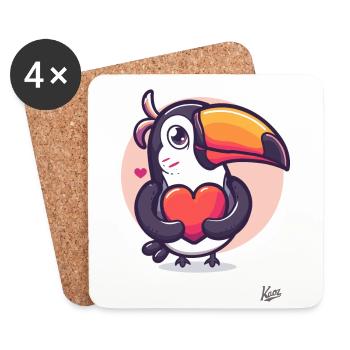 Kawaii Süßer Tukan mit Herz der Liebe - Untersetzer (4er-Set) - Weiß - Vorne