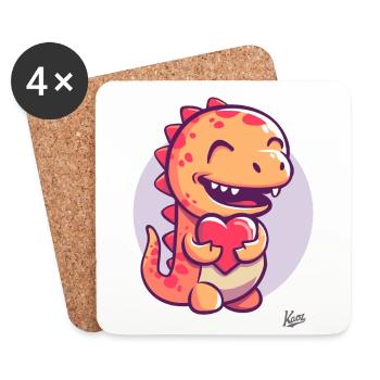 Süßer kleiner Dino-Drache mit Herz für die Liebe - Untersetzer (4er-Set) - Weiß - Vorne