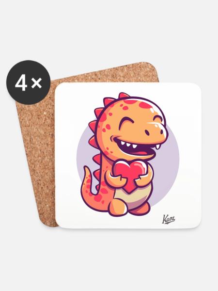 Süßer kleiner Dino-Drache mit Herz für die Liebe - Untersetzer (4er-Set) - Weiß