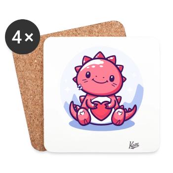 Cute Lucky Dino Dragon with Heart for Love - Coasters (set of 4) - white - Front