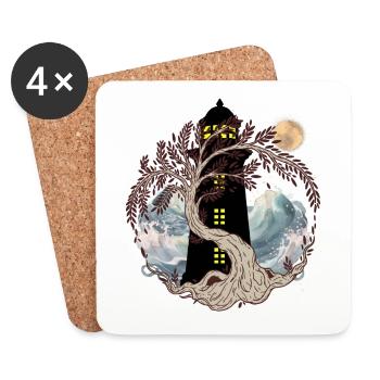 Phares maritimes mystiques Phare Arbre de lune - Dessous de verre (lot de 4) - blanc - Devant