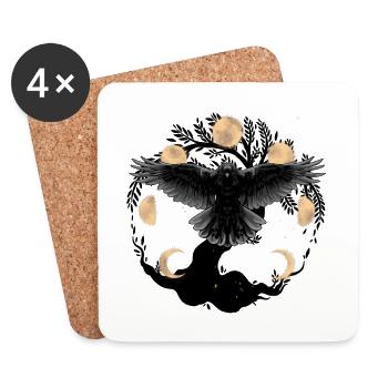 Phase de lune mystique corbeau corbeau arbre nature corbeaux - Dessous de verre (lot de 4) - blanc - Devant