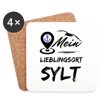Sylt mein Lieblingsort-Lieblingsinsel Sylt-Möwe - Untersetzer (4er-Set) - Weiß - Vorne