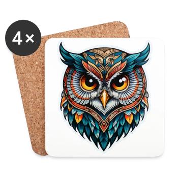 Hibou Néo Traditionnel - Dessous de verre (lot de 4) - blanc - Devant