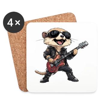 Heavy Metal Erdmännchen Rocker mit Gitarre - Untersetzer (4er-Set) - Weiß - Vorne