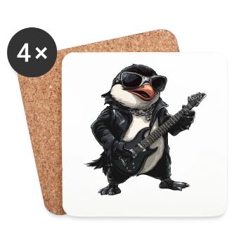 Heavy Metal Pinguin Rocker mit Gitarre - Untersetzer (4er-Set) - Weiß - Vorne