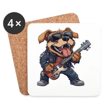 Heavy Metal Dog Rocker with Guitar - Coasters (set of 4) - white - Front