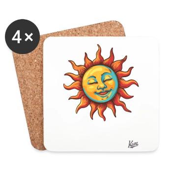Fröhliche, entspannte Retro-Sonne - Untersetzer (4er-Set) - Weiß - Vorne