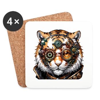 Steampunk Tiger Geschenk Kinder Tiger - Untersetzer (4er-Set) - Weiß - Vorne