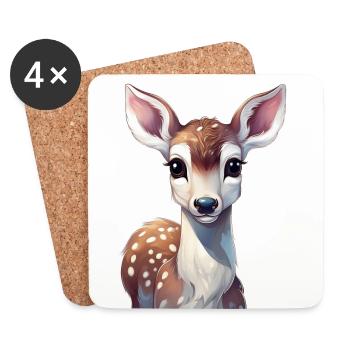 Cerf faon - Dessous de verre (lot de 4) - blanc - Devant
