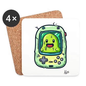 Gaming console and green blob player - Coasters (set of 4) - white - Front