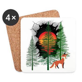Habitants de la forêt Renard Renards Coucher de soleil Conte de fées - Dessous de verre (lot de 4) - blanc - Devant