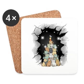 Weihnachten Katze Katzen Christmas Nikolaus - Untersetzer (4er-Set) - Weiß - Vorne