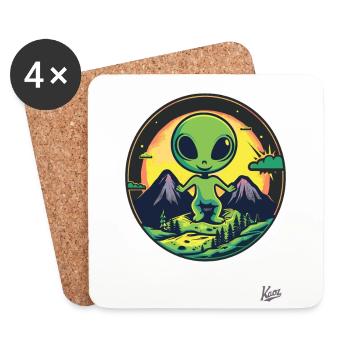 a cute green alien loves nature - Coasters (set of 4) - white - Front