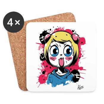 Color Explosion : La vilaine fille chat graffiti - Dessous de verre (lot de 4) - blanc - Devant