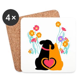 chien, chat, jardin, amour, nature, amoureux de la nature - Dessous de verre (lot de 4) - blanc - Devant