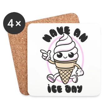 Have an Ice Day - Sweet Ice Cream Mascot - Coasters (set of 4) - white - Front
