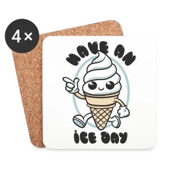 Have an Ice Day - Süßes Eiscreme Maskottchen - Untersetzer (4er-Set) - Weiß - Vorne