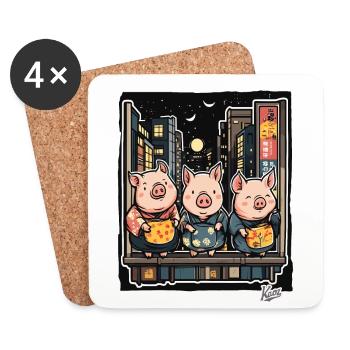 Funny pigs in Tokyo - Coasters (set of 4) - white - Front