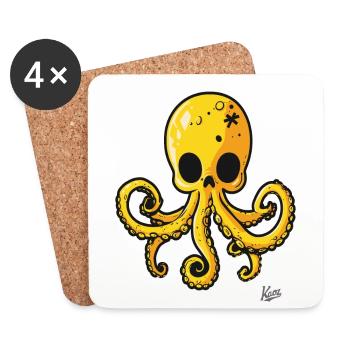 Gelber Totenkopf-Oktopus Cartoon - Untersetzer (4er-Set) - Weiß - Vorne