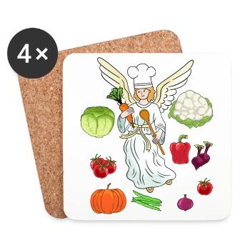 Céleste Cuisinier Cuisinier Cuisiniers Art culinaire Légumes Ange - Dessous de verre (lot de 4) - blanc - Devant
