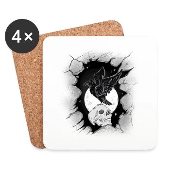 Halloween Corbeau Corbeau Crâne Crâne Crâne - Dessous de verre (lot de 4) - blanc - Devant