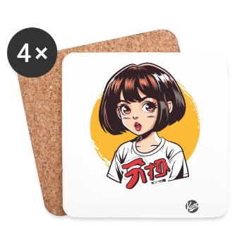 Couleurs assorties : fille de dessin animé japonais - Dessous de verre (lot de 4) - blanc - Devant