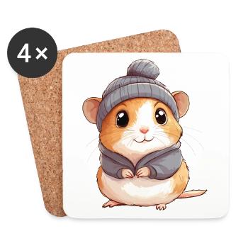 Hamster mignon mignon bébé enfants animal dessin animé - Dessous de verre (lot de 4) - blanc - Devant